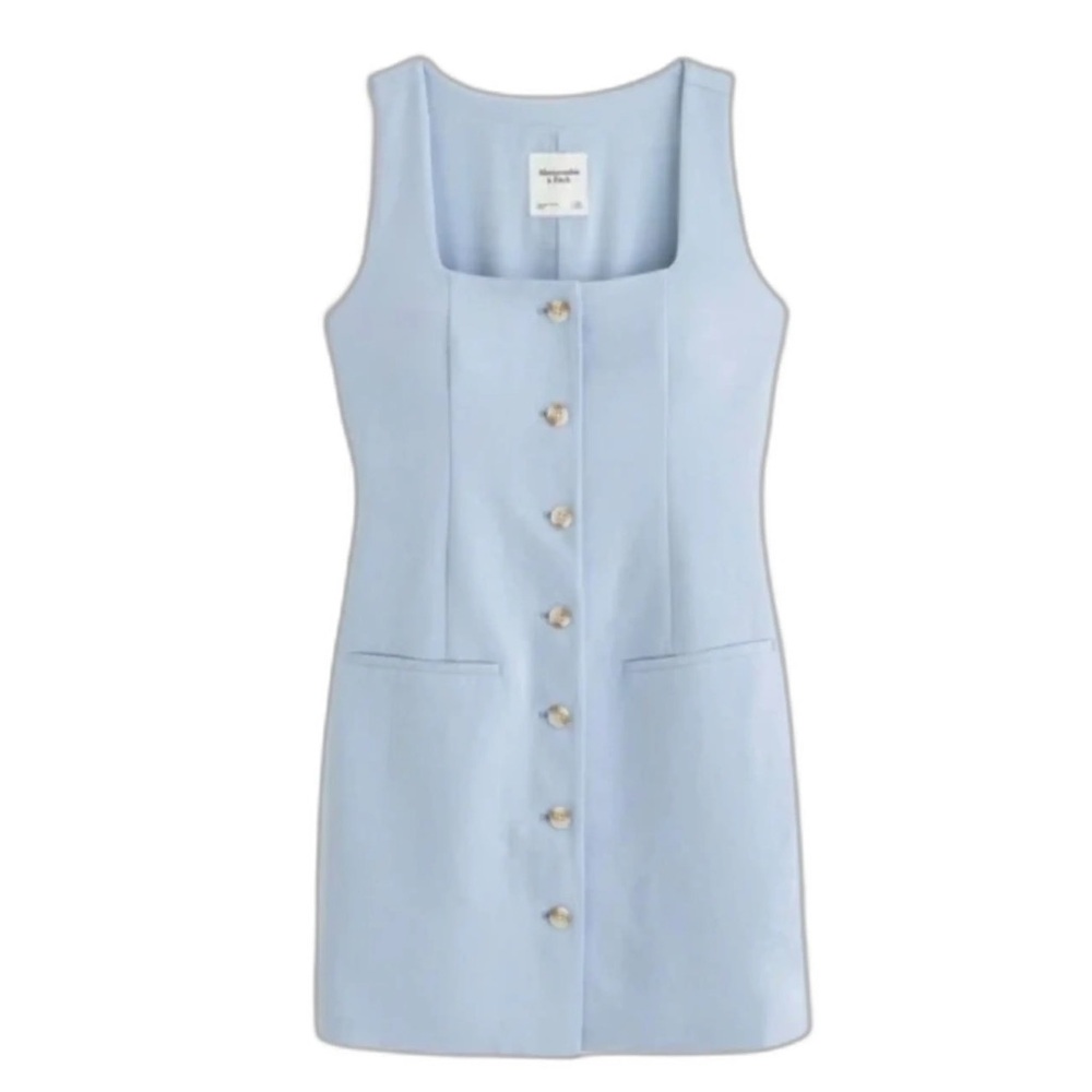 Abercrombie & Fitch NWT Square Neck Button-Up Dress Baby Blue | Size Large Tall